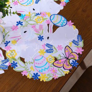 Easter bunny egg embroidered placemat festive round