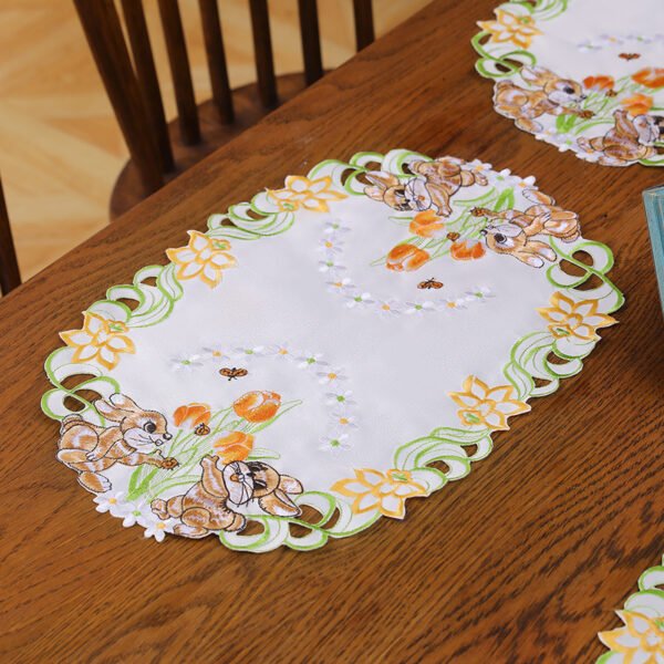 Easter bunny embroidered placemat round (4) Easter bunny embroidered placemat round