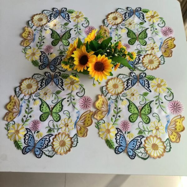 Easter butterfly embroidered placemat handmade round