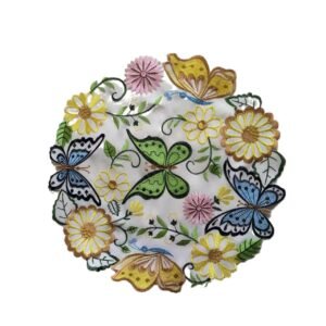 Easter butterfly embroidered placemat handmade round