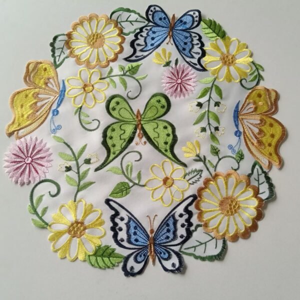 Easter butterfly embroidered placemat handmade round