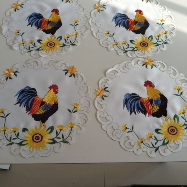 Easter rooster embroidered placemat festive round