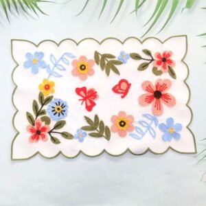 Floral chain stitch embroidered rectangular placemat