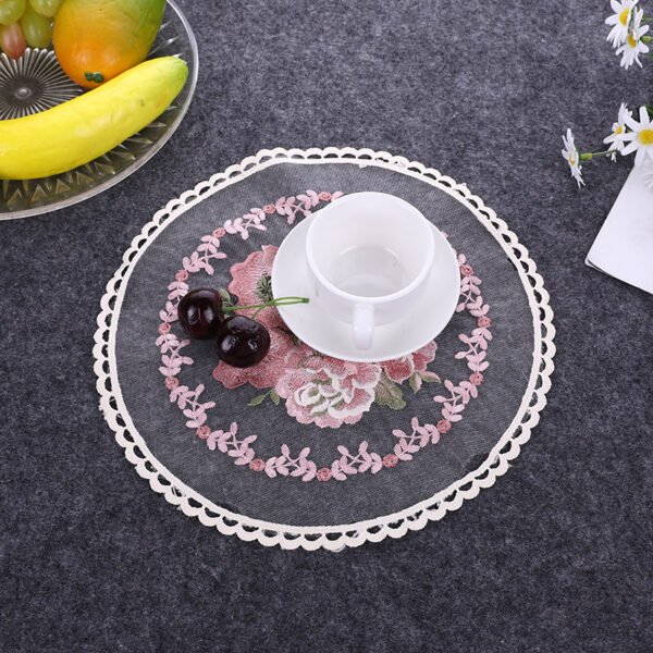 French embroidered lace placemat oval square apricot pink
