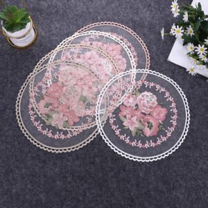 French embroidered lace placemat oval square apricot pink
