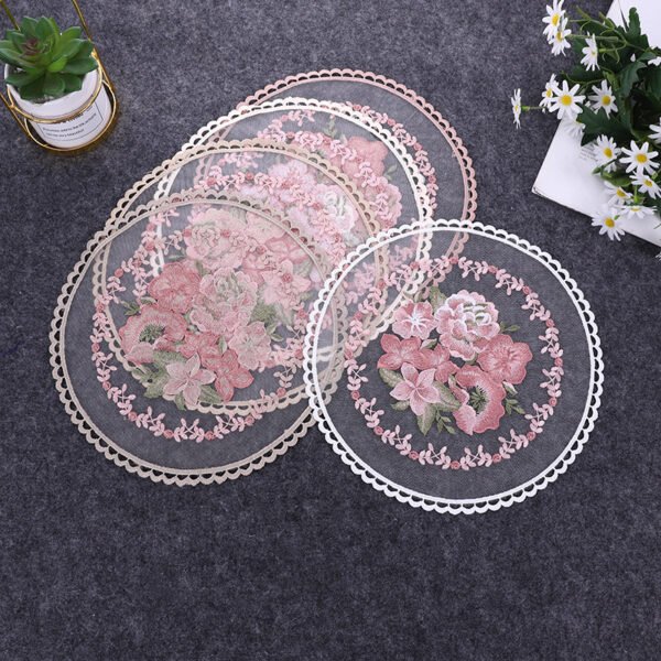 French embroidered lace placemat oval square apricot pink