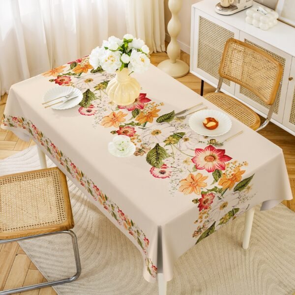 GeoWeave Floral PVC Tablecloth – Beige Green Waterproof Pattern (10) GeoWeave Floral PVC Tablecloth – Beige Green Waterproof Pattern