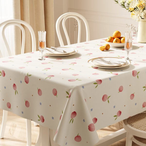 GeoWeave PVC Floral Waterproof Tablecloth – pattern Cherry Breeze / Peach Glow / Bloom Whisper