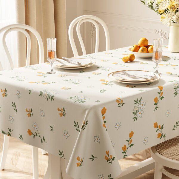 GeoWeave PVC Floral Waterproof Tablecloth – pattern Cherry Breeze / Peach Glow / Bloom Whisper