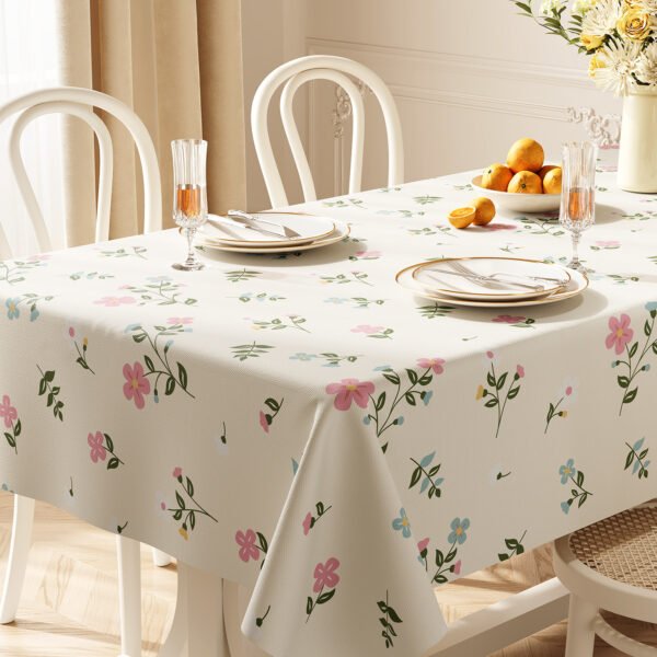 GeoWeave PVC Floral Waterproof Tablecloth – pattern Cherry Breeze / Peach Glow / Bloom Whisper