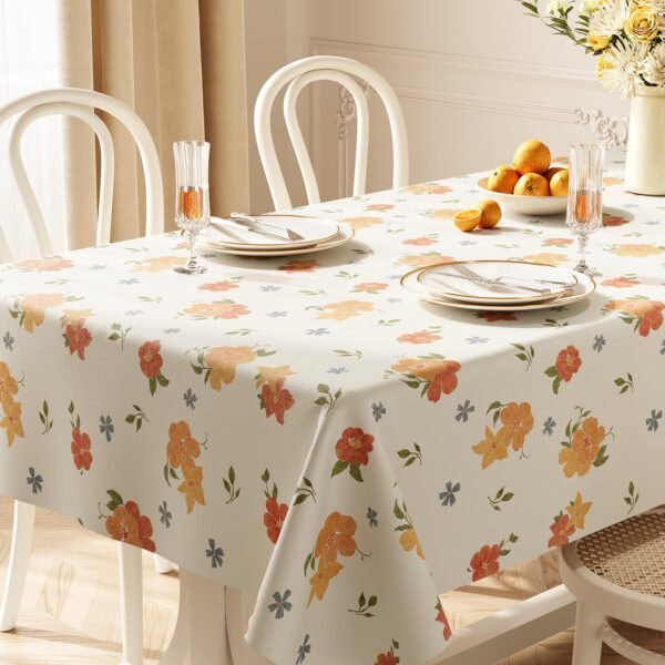 GeoWeave PVC Floral Waterproof Tablecloth – pattern Cherry Breeze / Peach Glow / Bloom Whisper