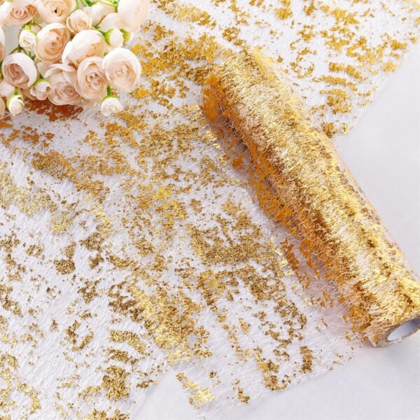 Gold Foil Mesh Table Runner Roll for Wedding Decoration