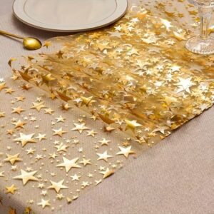 Gold Star Foil Mesh Table Runner