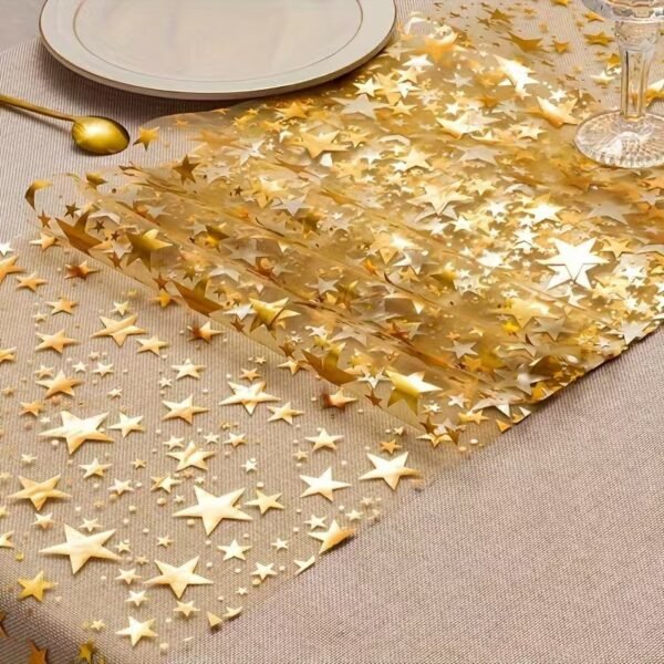 Gold Star Foil Mesh Table Runner