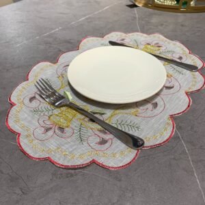 Golden candle embroidered oval placemat, holiday table mat