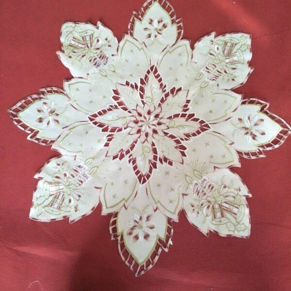 Leaf Pattern Round Embroidered Placemat (2) Round leaf embroidered placemat with lace cutwork