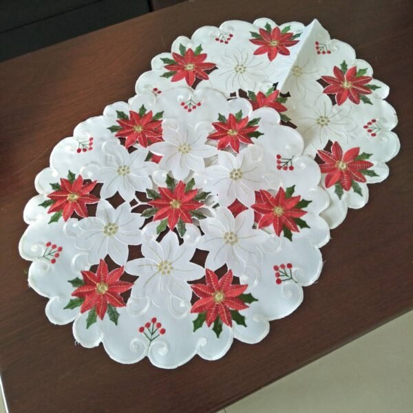 Leaf Pattern Round Embroidered Placemat (8) Round leaf embroidered placemat with lace cutwork