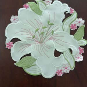 Lily flower round embroidered placemat Ø23 cm