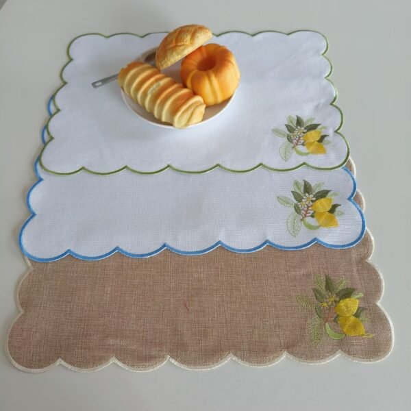 Linen Lemon Embroidered Placemat – 29x44cm (13) Linen placemat with lemon embroidery, handmade cutwork
