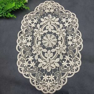 Nordic embroidered lace placemat oval 30x45cm beige white