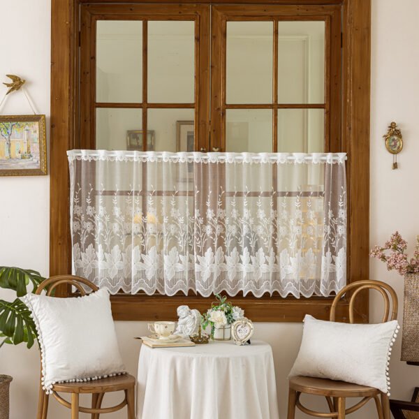 Pastoral warp-knitted lace café curtain short valance (3) Pastoral warp-knitted lace café curtain short valance