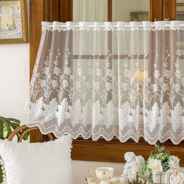 Pastoral warp-knitted lace café curtain short valance (4) Pastoral warp-knitted lace café curtain short valance