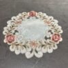 Pink round embroidered placemat for cups and bowls