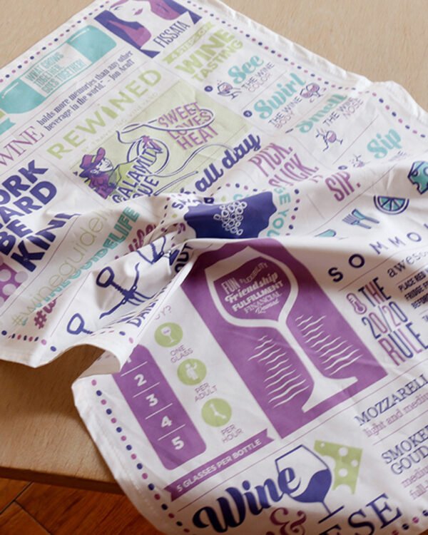 Purple cotton napkin with printed wine glass design