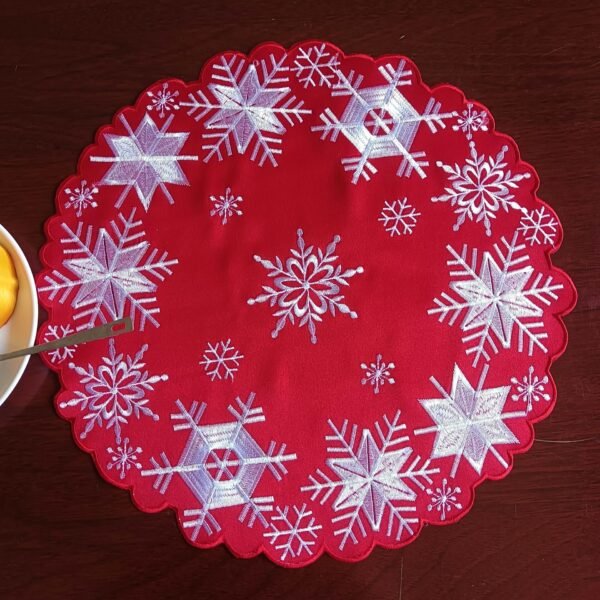 Red snowflake embroidered placemat Christmas festive