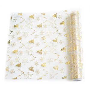 Reindeer and Snowflake Gold Foil Mesh Table Runner
