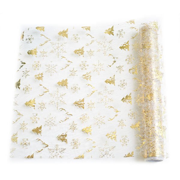 Reindeer and Snowflake Gold Foil Mesh Table Runner
