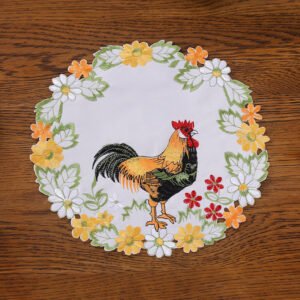 Rooster embroidered placemat round farmhouse