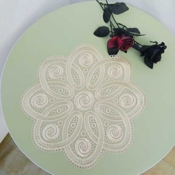 Round hollow embroidered lace placemat 40cm matte camel white