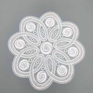 Round hollow embroidered lace placemat 40cm matte camel white