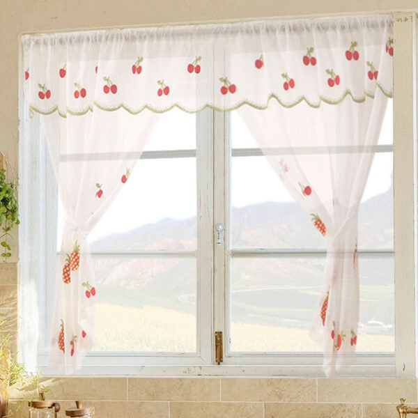Rustic lace café curtain embroidery pineapple cherry design