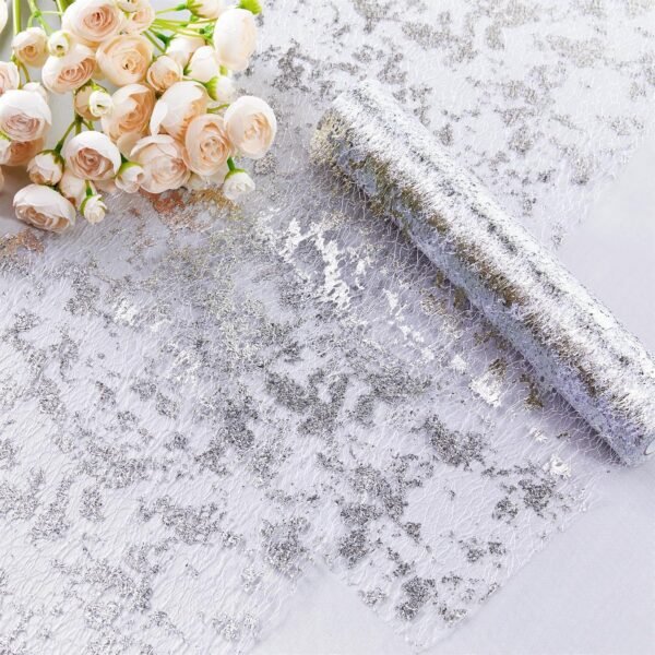 Silver Metallic Foil Mesh Table Runner Roll