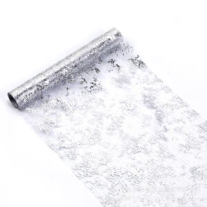 Silver Metallic Foil Mesh Table Runner Roll