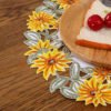 Sunflower embroidered placemat ivory white (1) Sunflower embroidered placemat ivory white