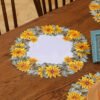 Sunflower embroidered placemat ivory white (3) Sunflower embroidered placemat ivory white