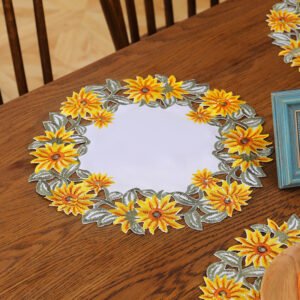 Sunflower embroidered placemat ivory white