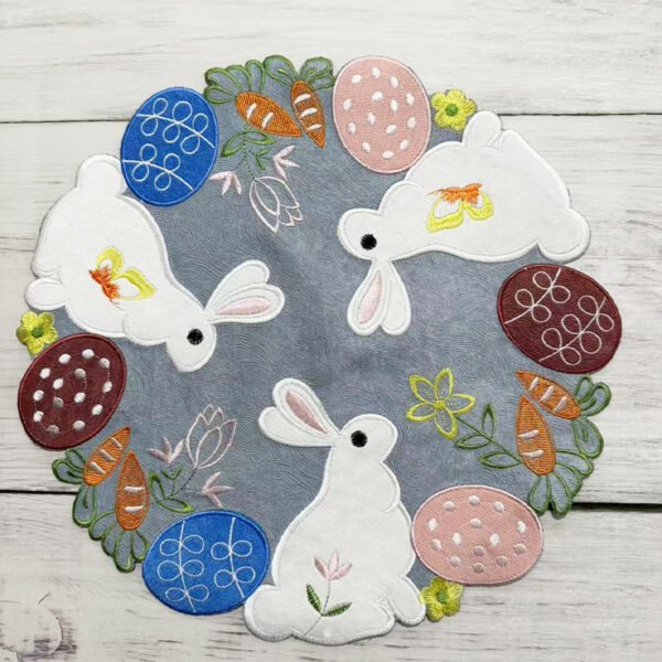 Three rabbits floral embroidered placemat
