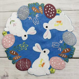 Three rabbits floral embroidered placemat