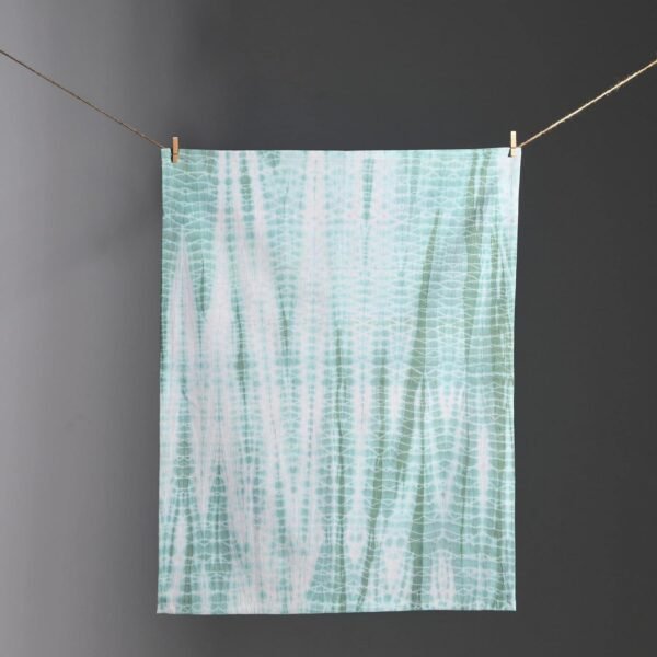 Tie-dye green cotton kitchen towel with unique pattern (3) Light green tie-dye kitchen towel