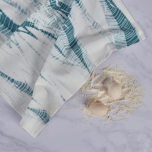 Tie-dye green cotton kitchen towel with unique pattern (5) Kitchen towel with eggs and flour