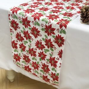 Velvet Printed Christmas Table Runner Floral Candy Pattern
