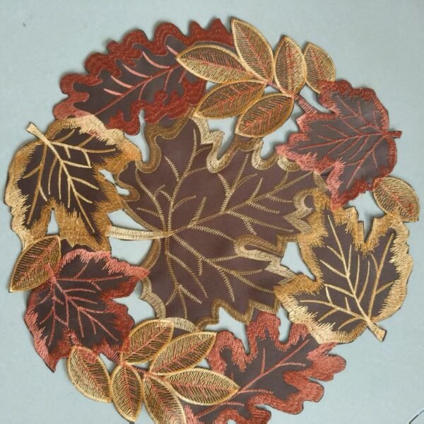 Wine Red Maple Leaf Embroidered Placemat (2) Wine red maple leaf embroidered placemat Thanksgiving theme