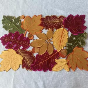 Wine red maple leaf embroidered placemat Thanksgiving theme