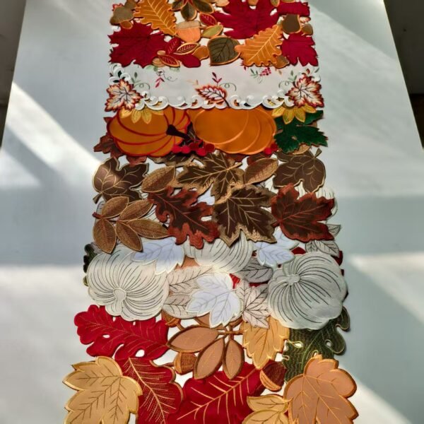 Wine Red Maple Leaf Embroidered Placemat (4) Wine red maple leaf embroidered Thanksgiving placemat