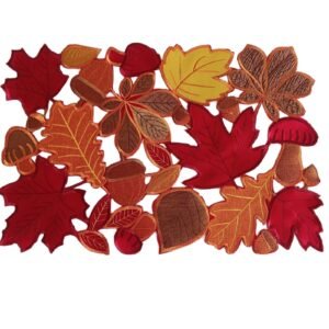 Wine red maple leaf embroidered Thanksgiving placemat