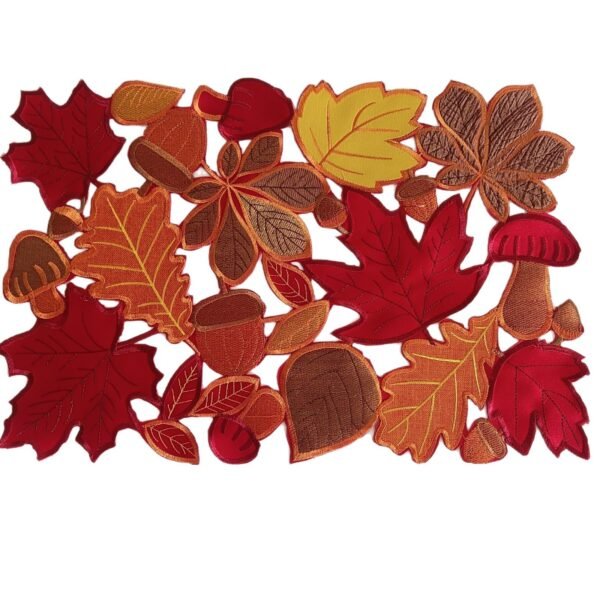 Wine Red Maple Leaf Embroidered Placemat (5) Wine red maple leaf embroidered Thanksgiving placemat
